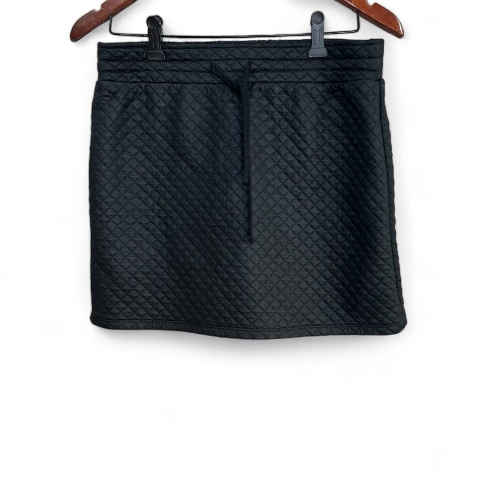 Fabletics Mini Skirt Women Size S Black Quilted Drawstring Straight Coated